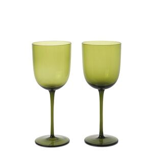 Ferm Living's Host White Wine Glasses, a set of two moss green, mouth-blown.